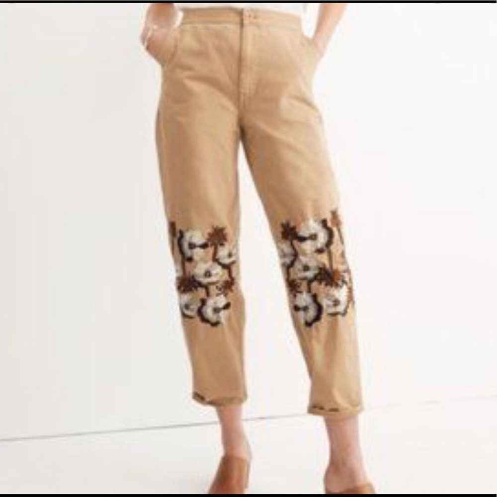 Madewell cropped floral embroidered khakis